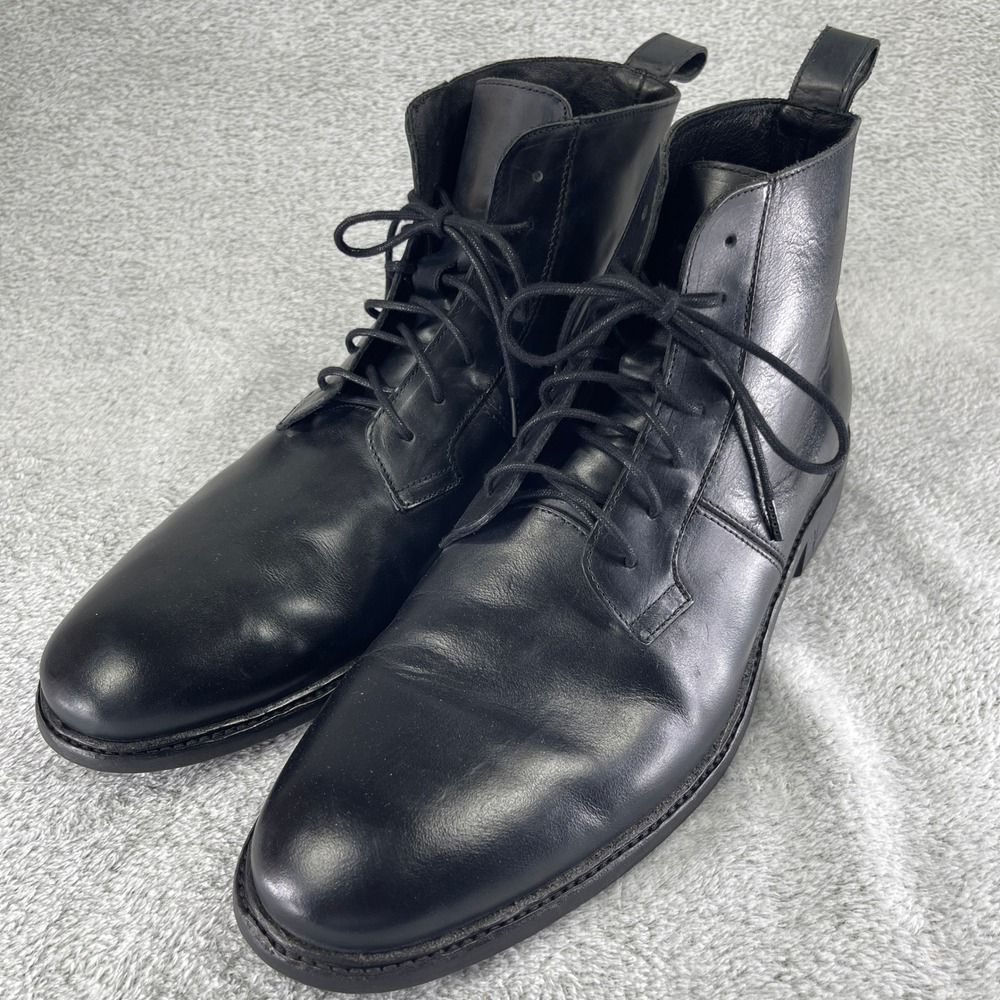 AllSaints Boots Men 12 EU 45 Black Leather Lace Up Ankle Boot Combat Minimalist